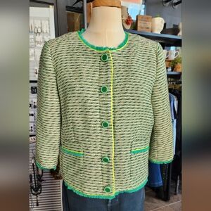 J Crew Green Fringe Trim Blazer